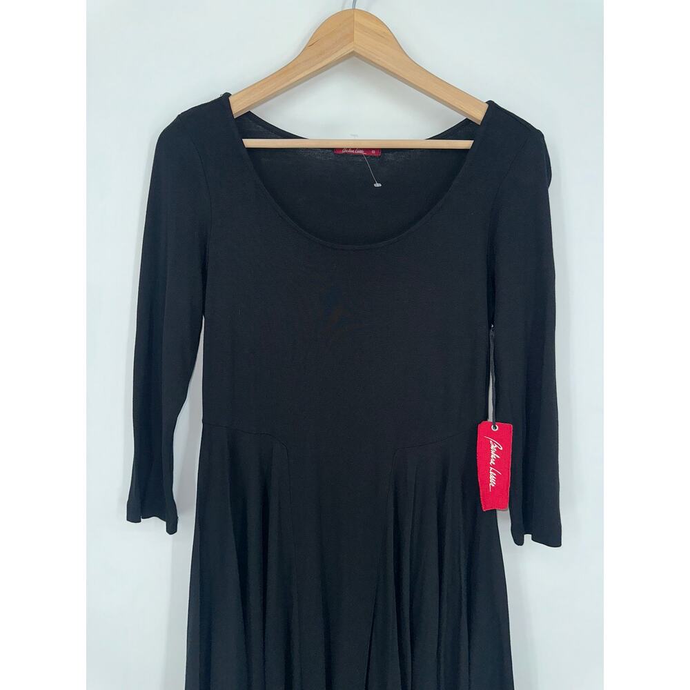 Barbara Lesser Midi Dress 3/4 Sleeve Scoop Neck 90's Style Black NWT - Picture 2 of 10